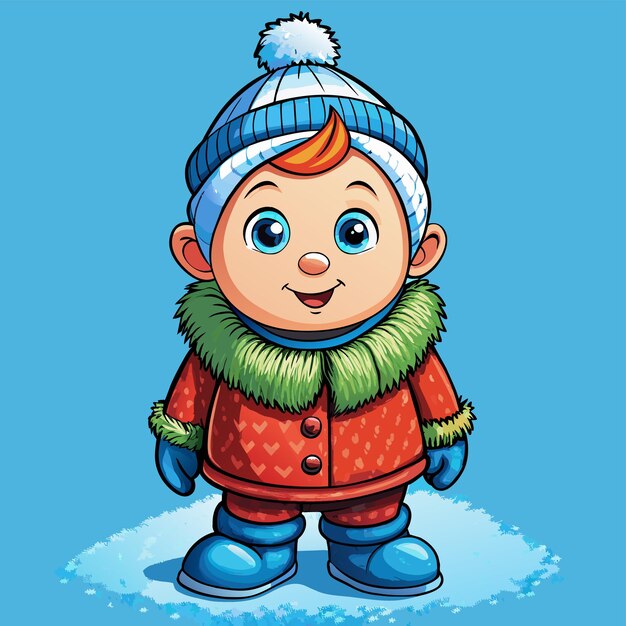 Милая девушка в зимнем наряде одежда вручную нарисованный талисман персонаж мультфильма наклейка икона концепция