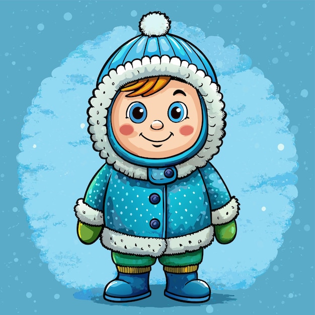 Cute girl in winter outfit clothing hand drawn mascot cartoon character sticker icon concept