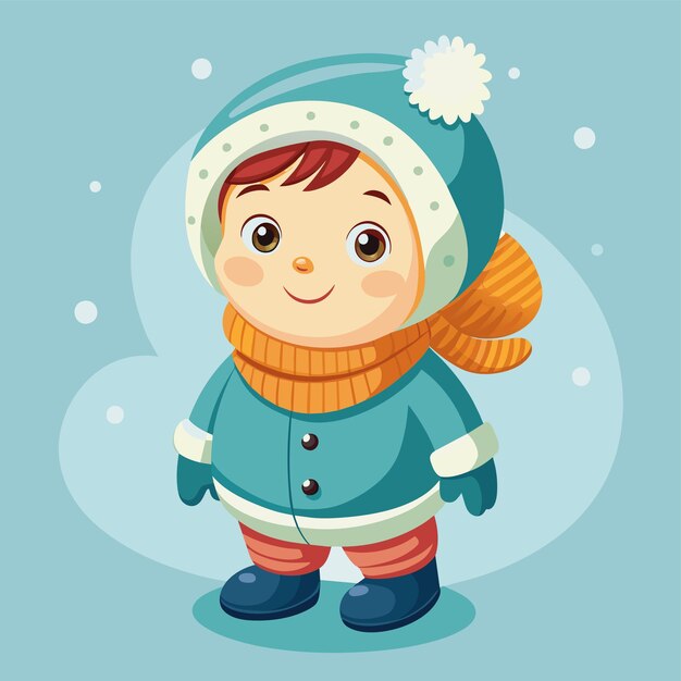 Милая девушка в зимнем наряде одежда вручную нарисованный талисман персонаж мультфильма наклейка икона концепция