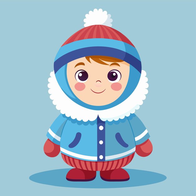 Cute girl in winter outfit clothing hand drawn mascot cartoon character sticker icon concept