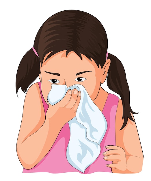 Cute girl wiping her nose with a handkerchief. cold and flue, winter sickness