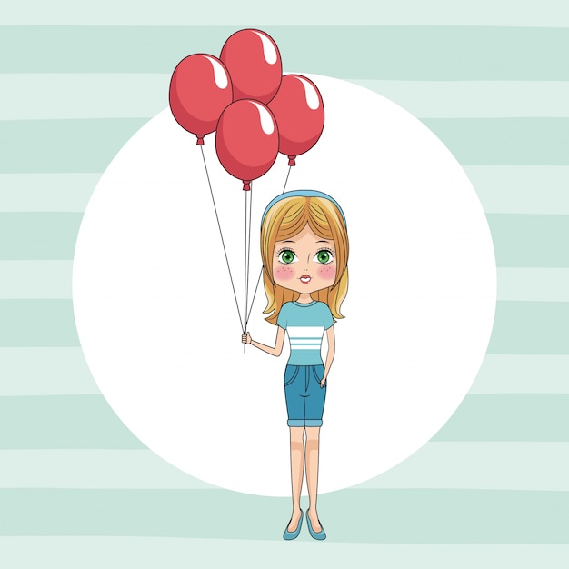 Vector cute girl with balloons