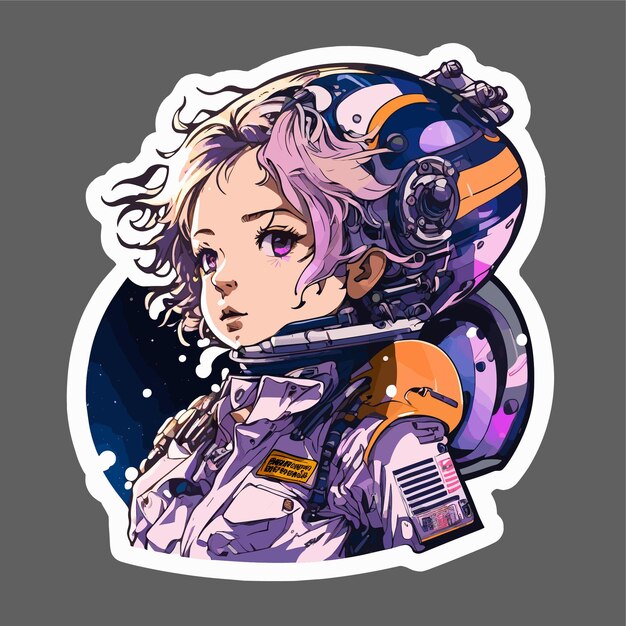 ベクトル 宇宙服を着たピンク色の金髪のかわいい女の子。ステッカー アイコン イラスト。