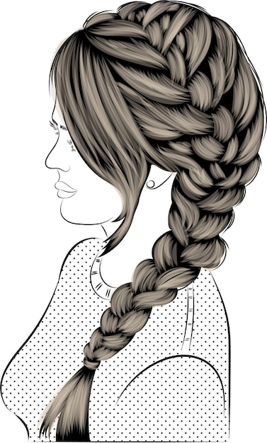 Vector cute girl with braid