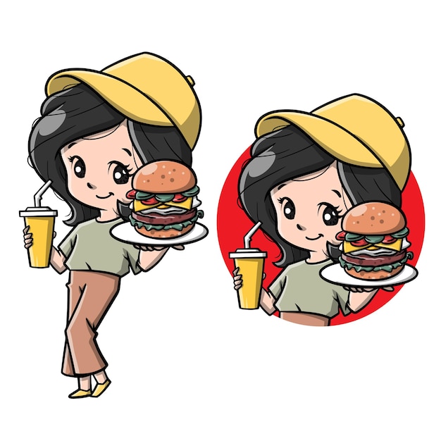 ベクトル ハンバーガー漫画とかわいい女の子