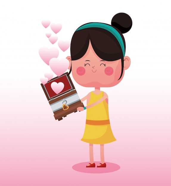 Cute girl with chest love cartoon