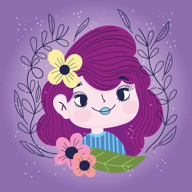 Vector cute girl with flower in the hair