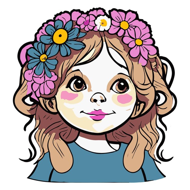 Vettore una ragazza carina con fiori logo creativo in stile fumetto