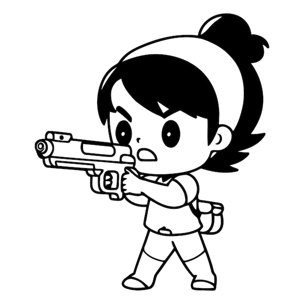 Vector cute girl with a gun cartoon style