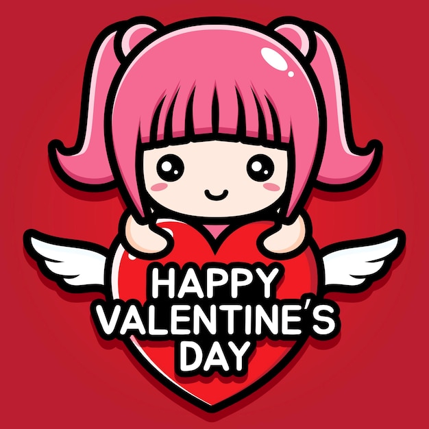 cute girl with happy valentine's day greeting