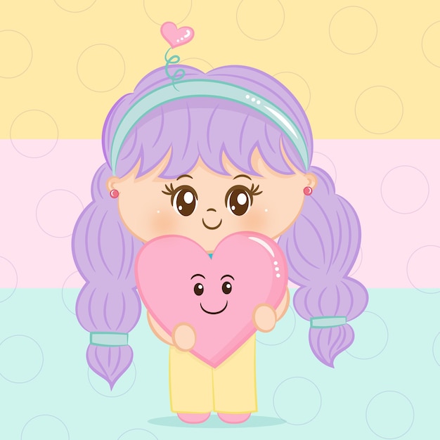 Vector cute girl with heart