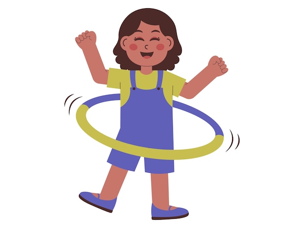 Vector cute girl with hula hoop illustration