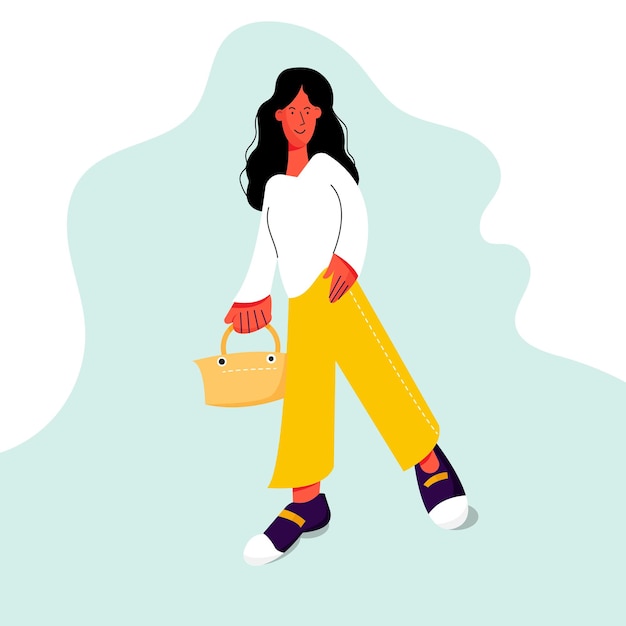 Cute girl with ladies parts bag flat minimal modern illustration