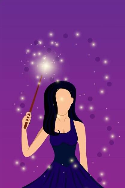 Vector cute girl with a magic wand