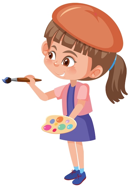 絵筆とペイントパレットを持つかわいい女の子