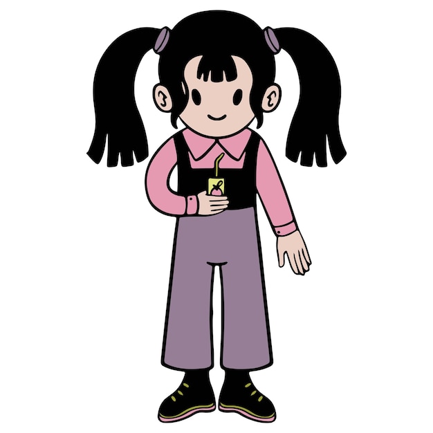 Vector cute girl with ponytails. isolated vector illustration in cartoon style.