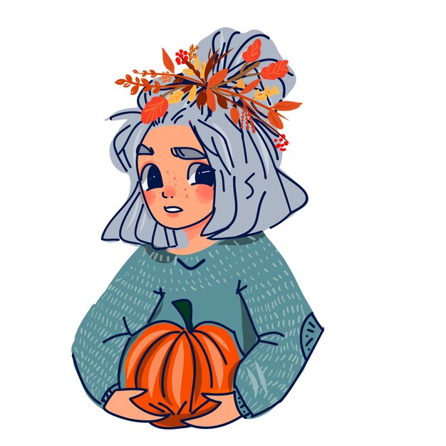 Cute girl with pumpkin