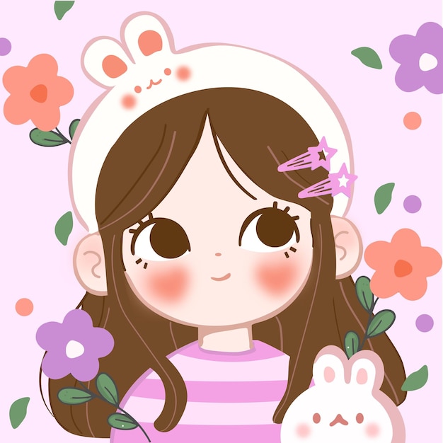 Vector cute girl with rabbit