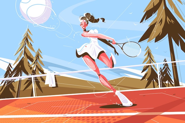 Cute girl with racquet vector illustration. 