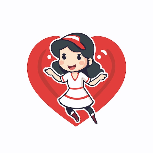 Cute girl with red heart valentines day vector