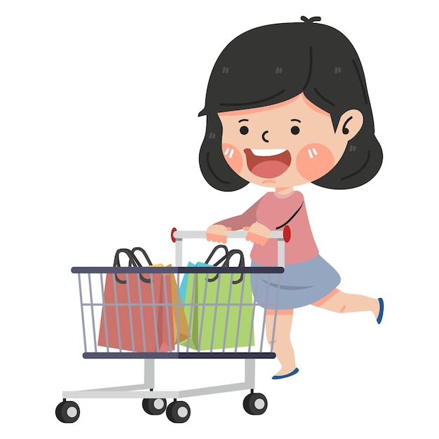 Cute girl with shopping cart cartoon