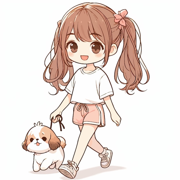 ベクトル 小さな犬を持つ可愛い女の子