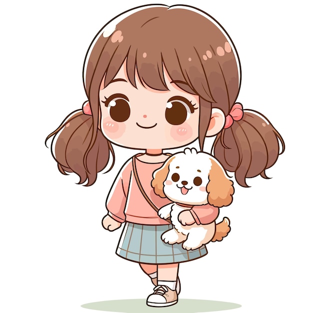 小さな犬を持つ可愛い女の子