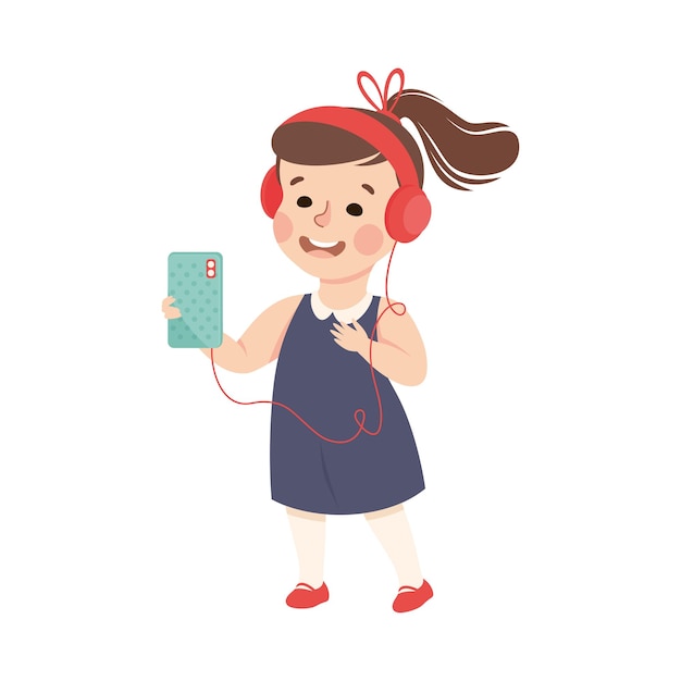 cute girl with smartphone and headphones listening to music vector illustration