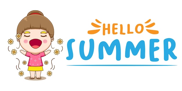 Cute girl with summer greeting banner