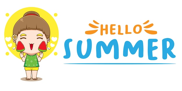 Cute girl with summer greeting banner