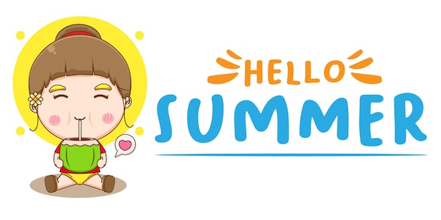 Cute girl with summer greeting banner