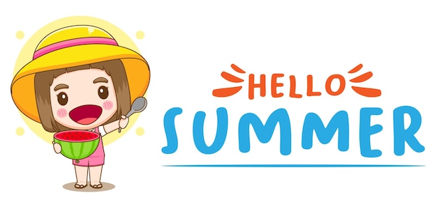 Cute girl with summer greeting banner