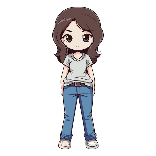 Cute girl with tshirt and jeans over white background colorful design