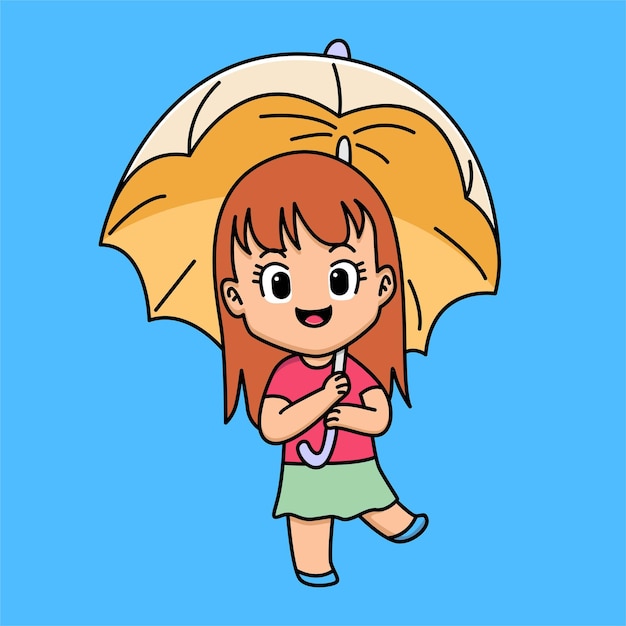 Cute girl with umbrella cartoon illustration