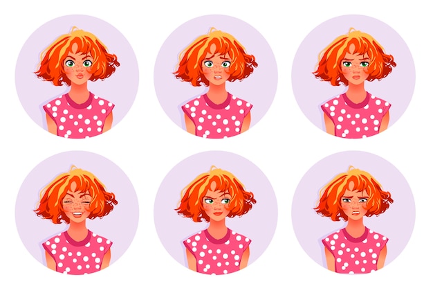 Cute girl with various emotions.