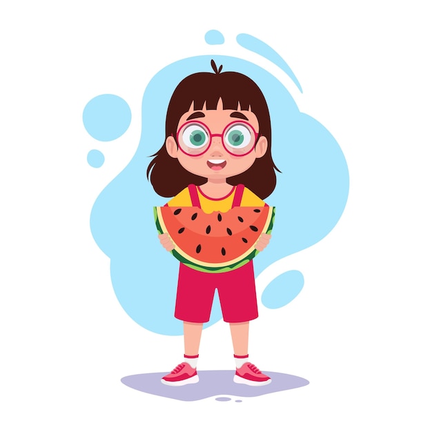 Cute girl with a watermelon in her hands