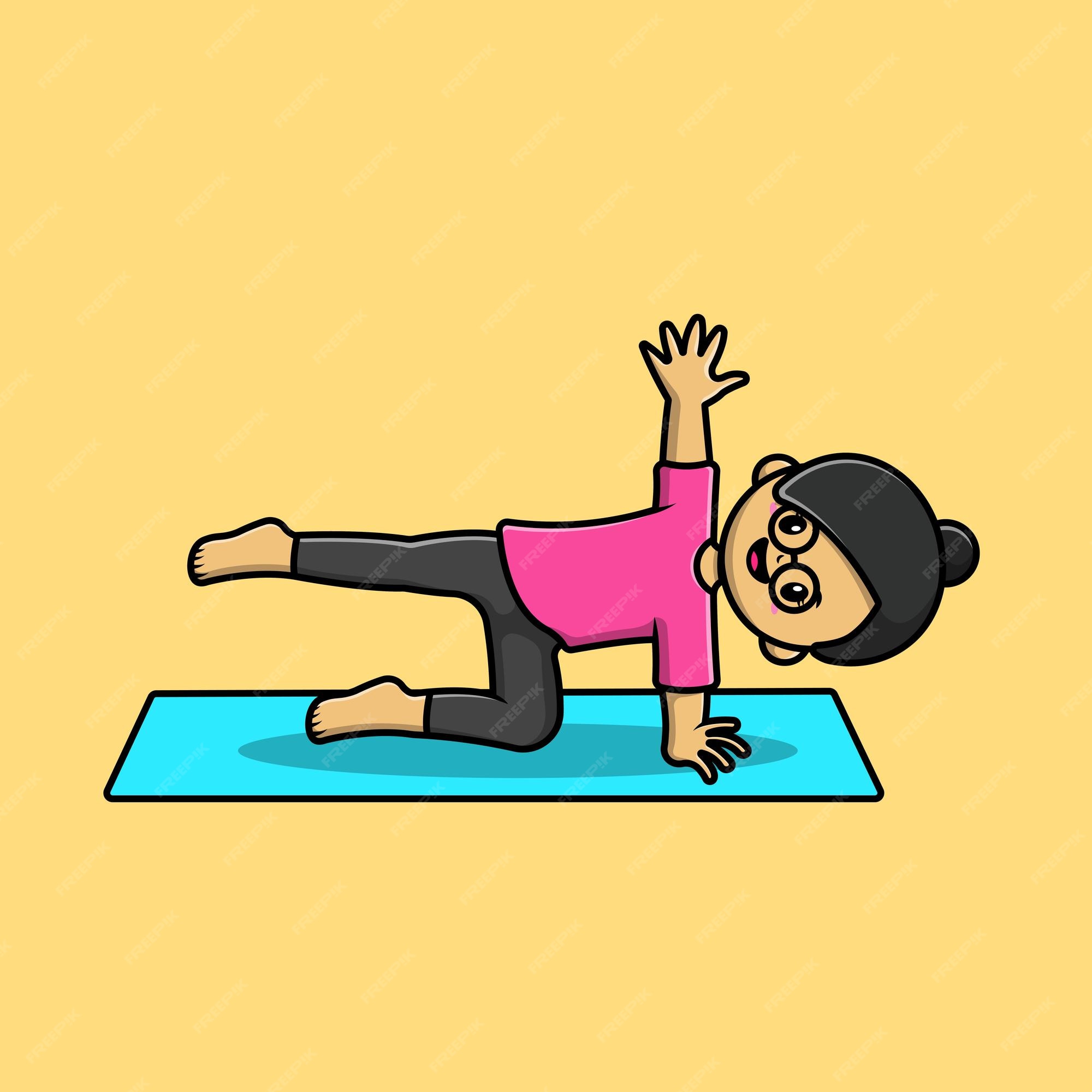 Premium Vector | Cute girl yoga cartoon vector icon illustration