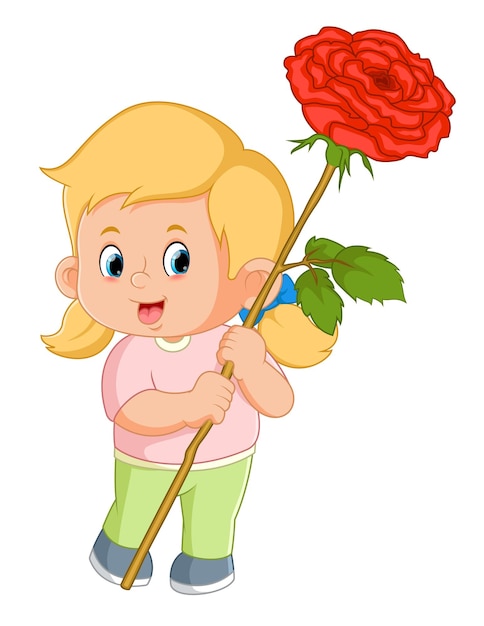 cute girls are carrying big red roses