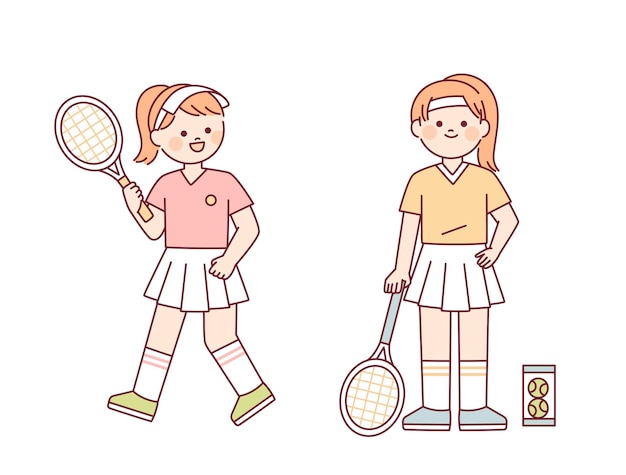 Cute girls are playing tennis