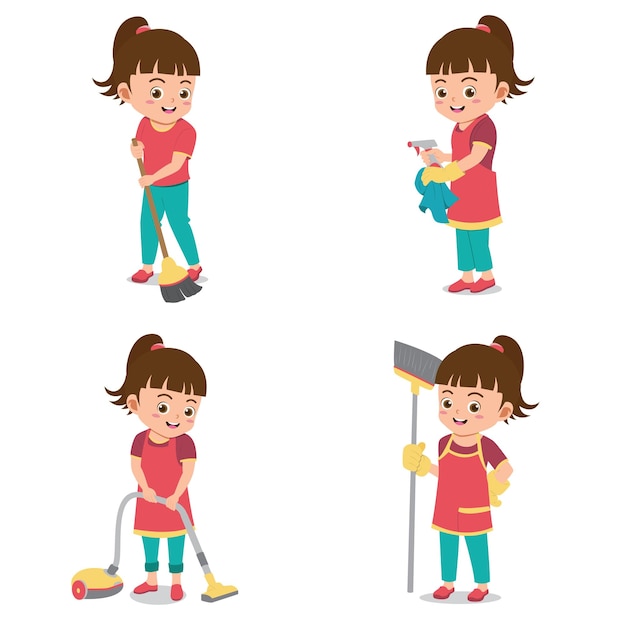 Cute girls doing housekeeping