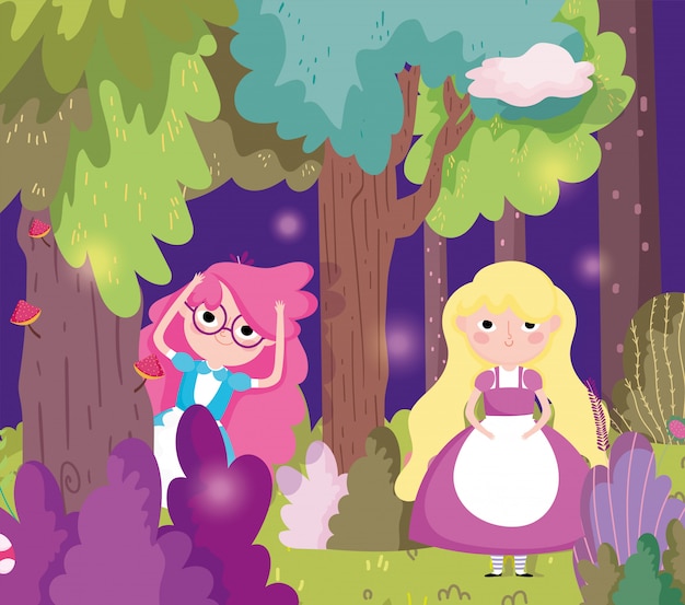 Cute girls in the forest