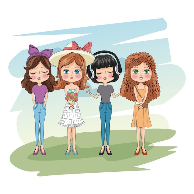 Cute girls friends cartoon