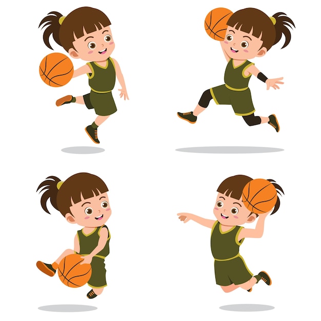 Vector cute girls playing basketball collection