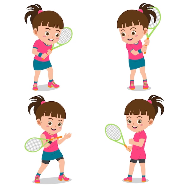 Cute girls playing tennis