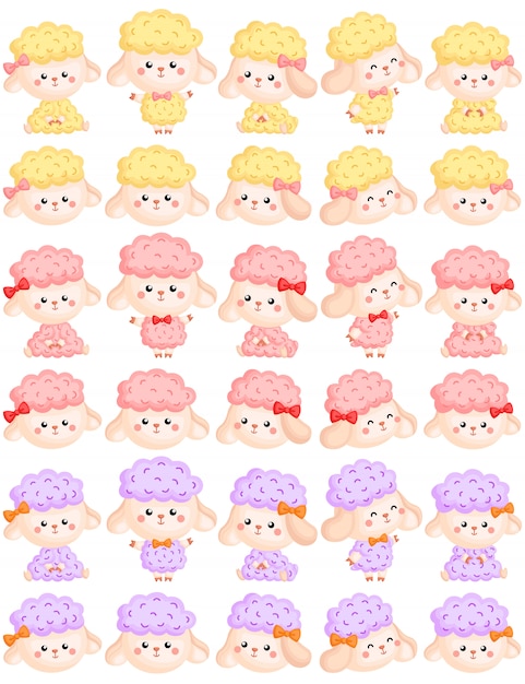 Cute girly sheep vector set