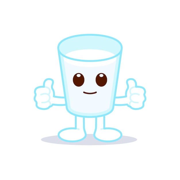 Симпатичный персонаж из стакана молока, поднимающий большой палец вверх