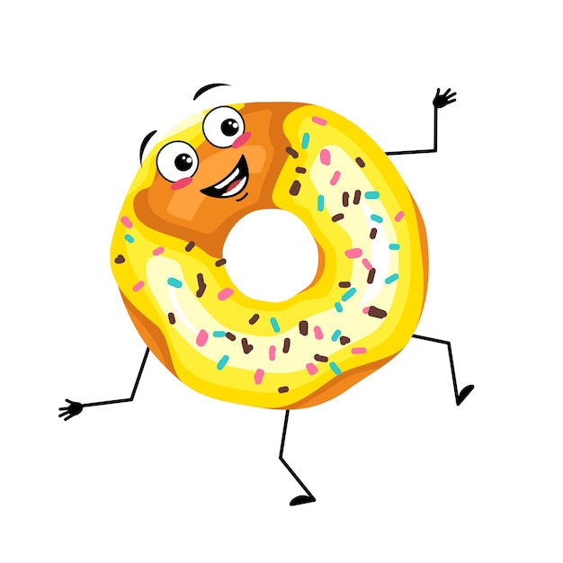 Cute glazed donut character with happy emotions