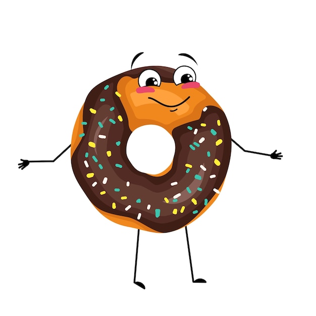 Vector cute glazed donut character with happy emotions