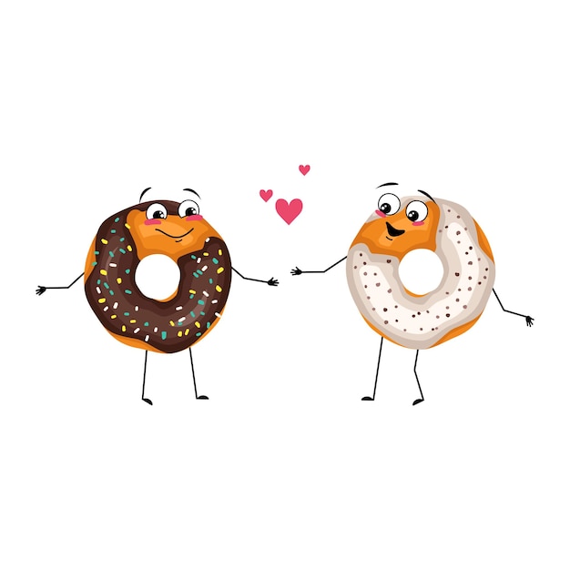 Cute glazed donut character with love emotions