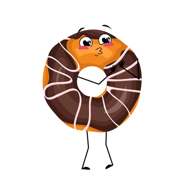 Cute glazed donut character with love emotions